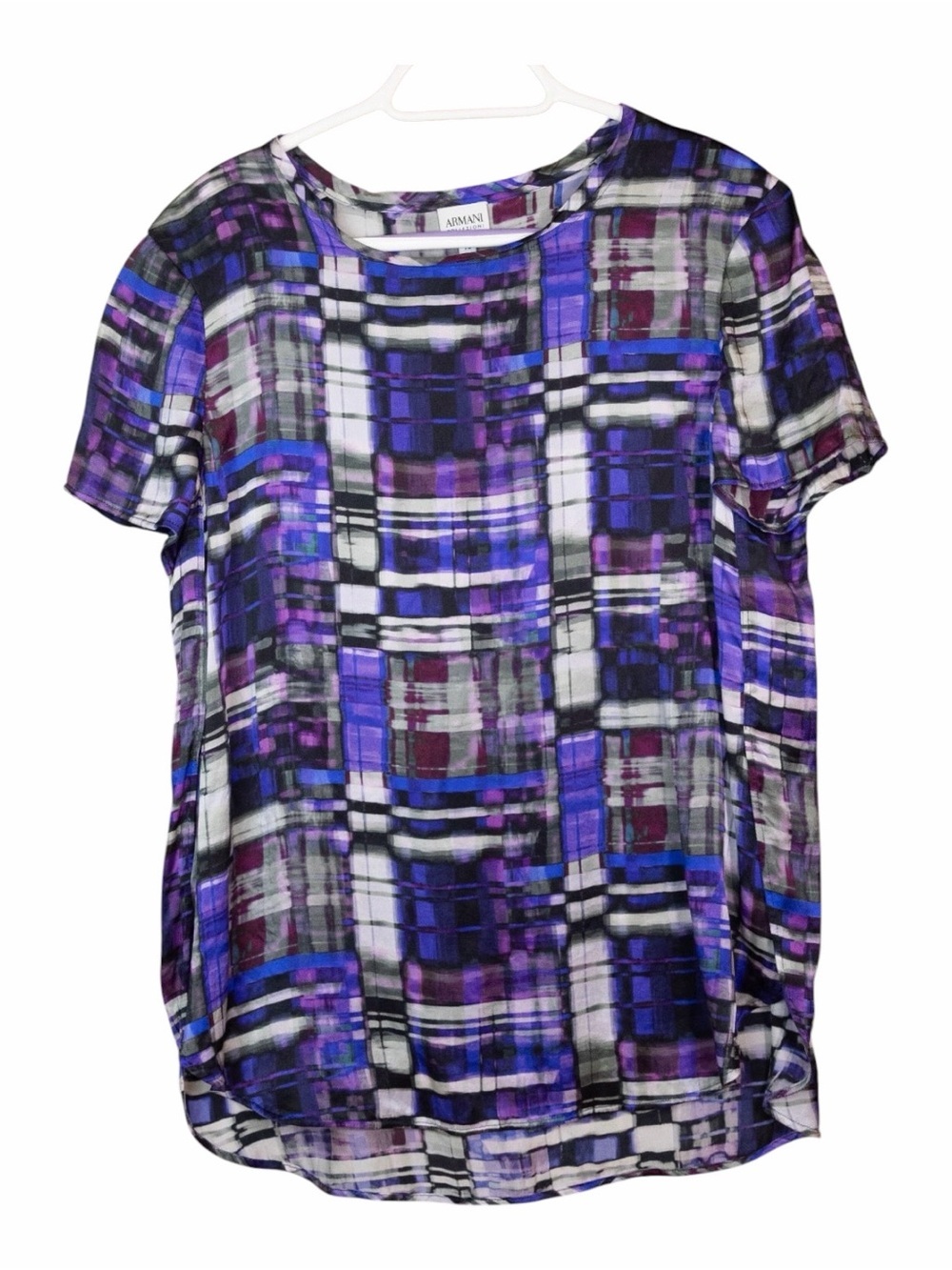 Armani Collezioni Purple SilkShort-Sleeve Top With Flirty Side Slits Y2K 2000s